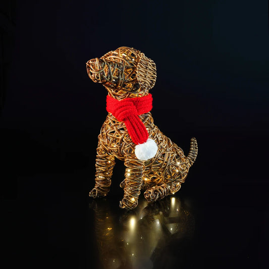 Noma 44cm brown wicker sitting dog garden light ornament with 60 warm white LEDs