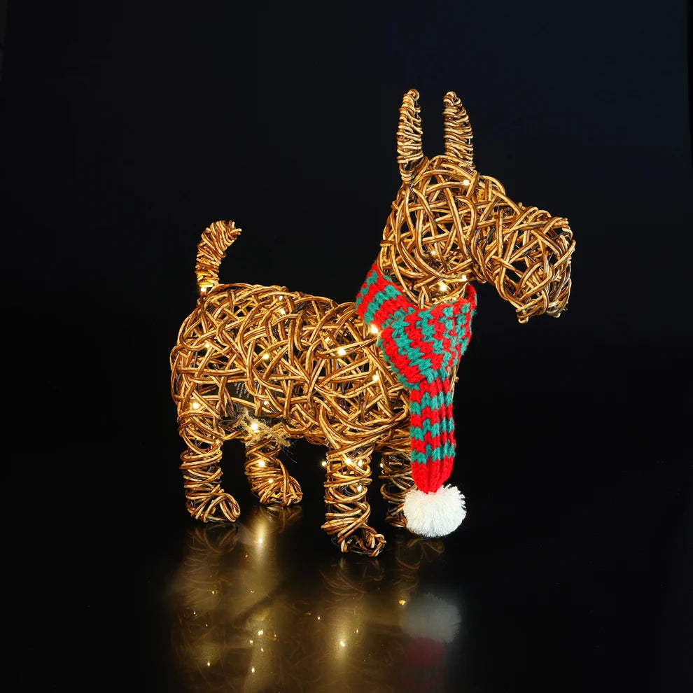 Noma 44cm brown wicker Scottie dog garden light ornament with 60 warm white LEDs
