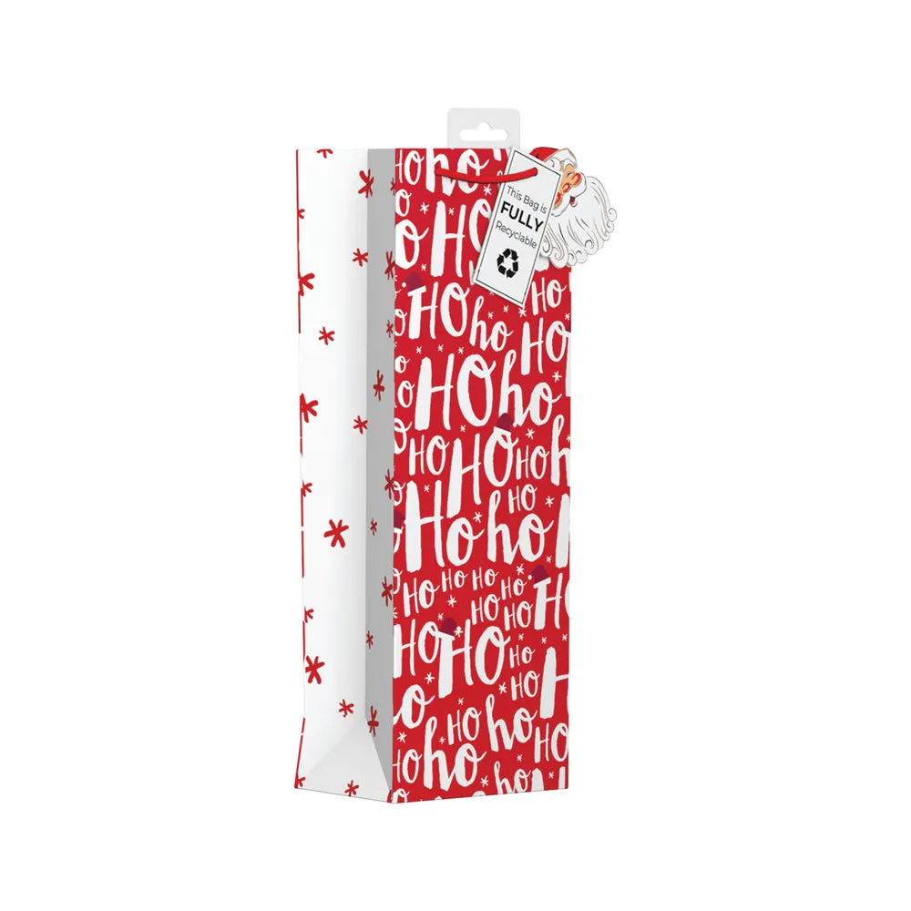 Giftmaker Ho Ho Ho festive paper Christmas bottle bag with cord handles
