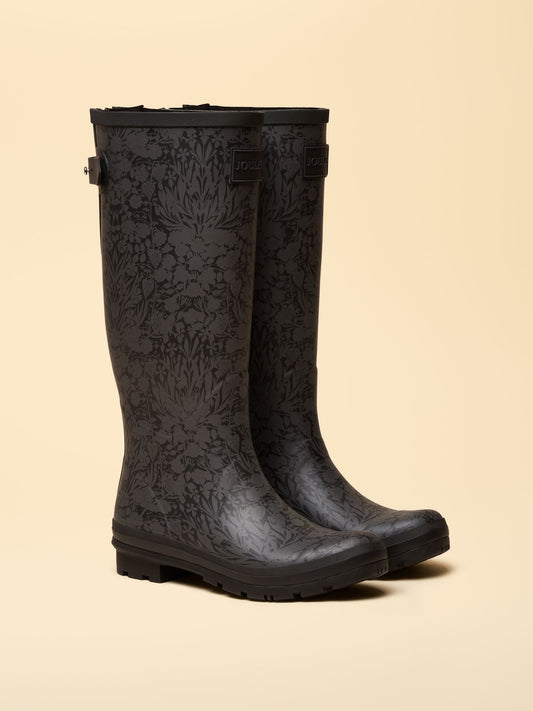 Joules Printed Adjustable Tall Wellies in Black
