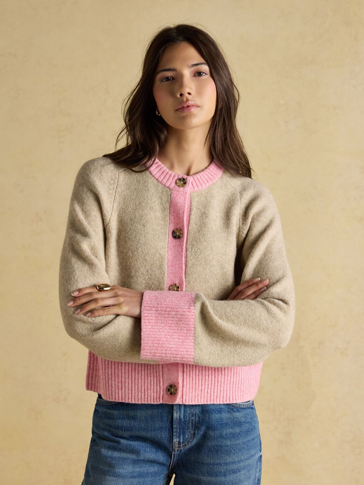 Joules Nora Knitted Cardigan with Pop Colour Tipping