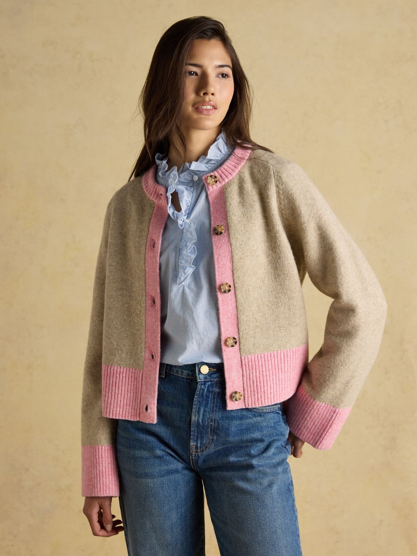 Joules Nora Knitted Cardigan with Pop Colour Tipping