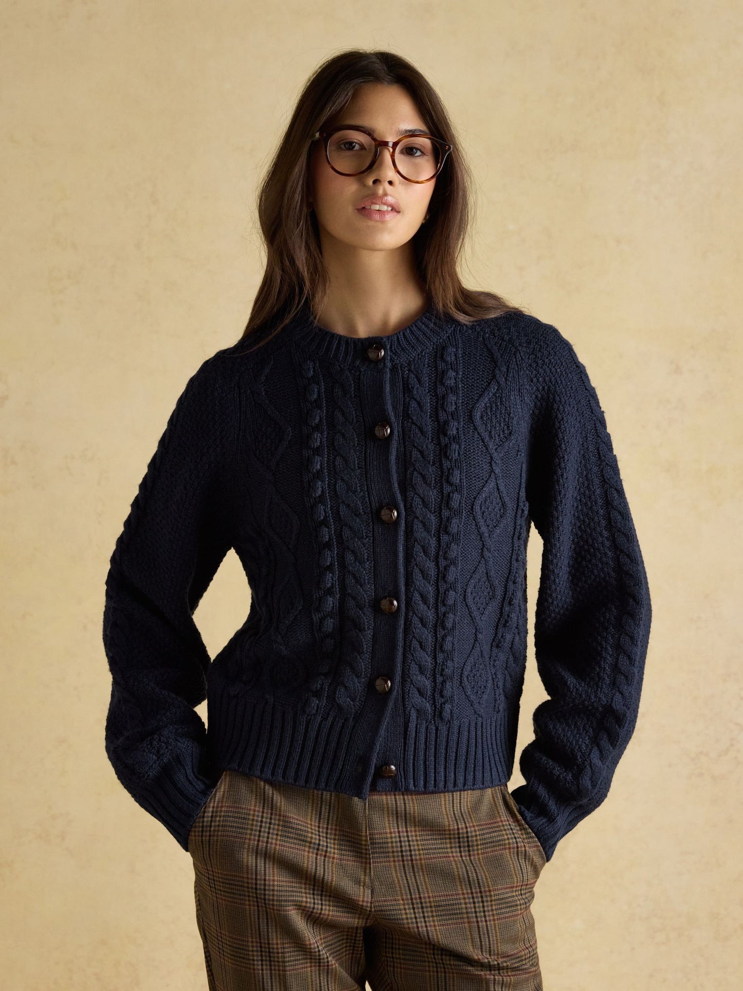 Joules Rafferty Cable Knit Cardigan in Navy