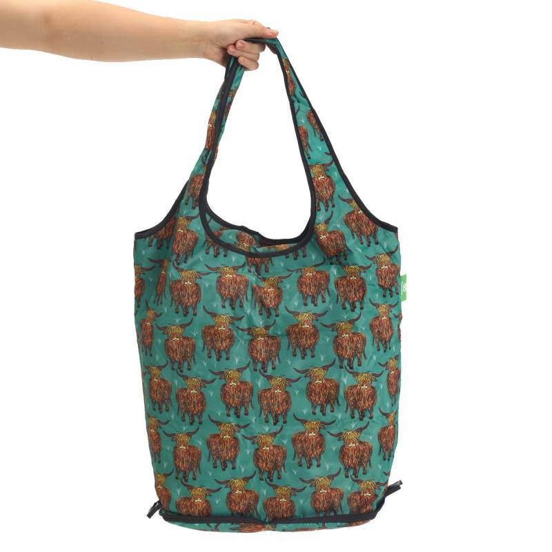 Eco Chic Removable Teal Highland Cow Trolley Shopping Bag
