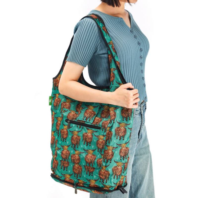 Eco Chic Removable Teal Highland Cow Trolley Shopping Bag