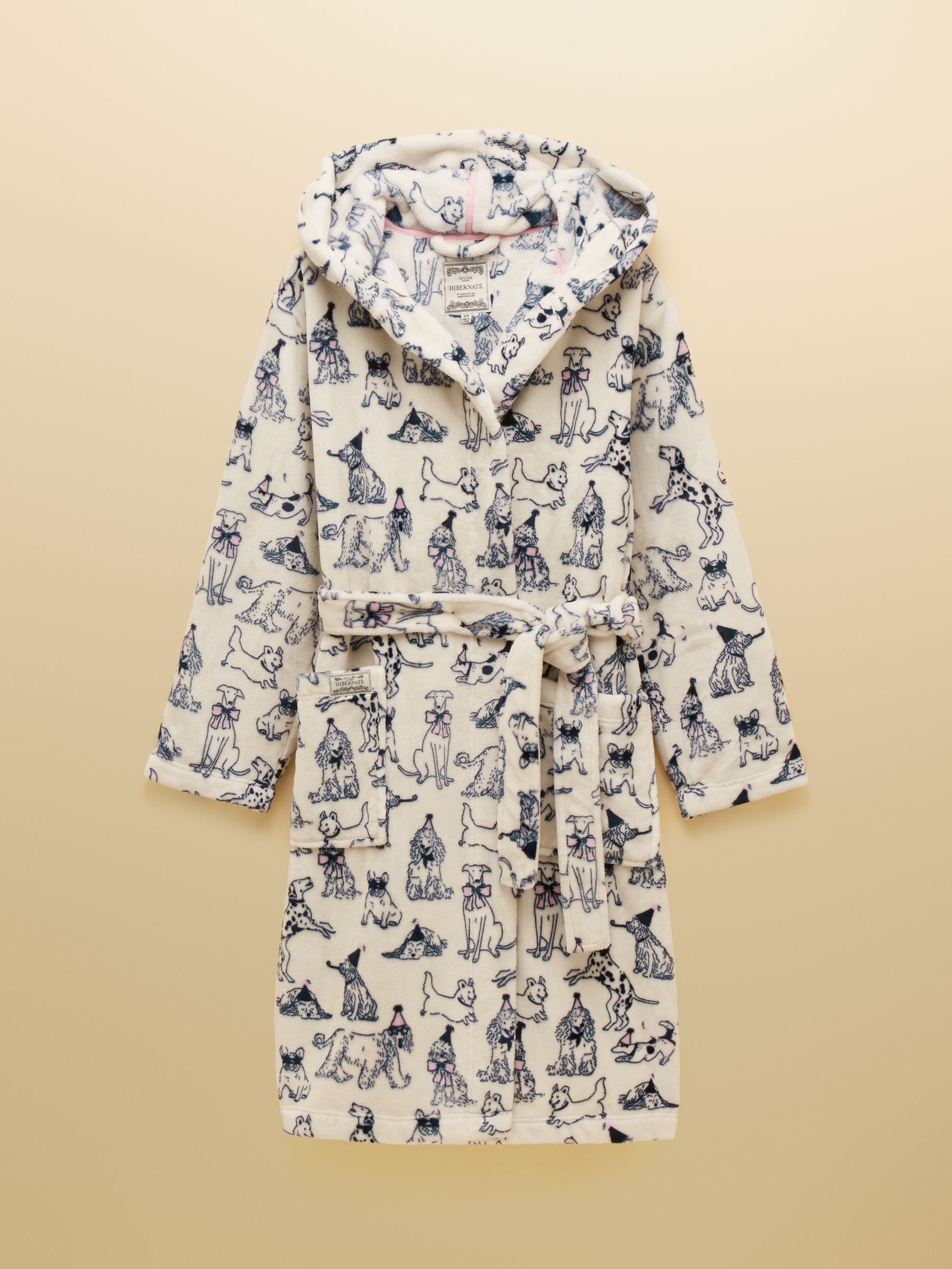 joules luna cream/blue stripe fleece dressing gown with hood Joules Cream Blue Stripe Luna Fleece Dressing Gown with Hood Size L-XL