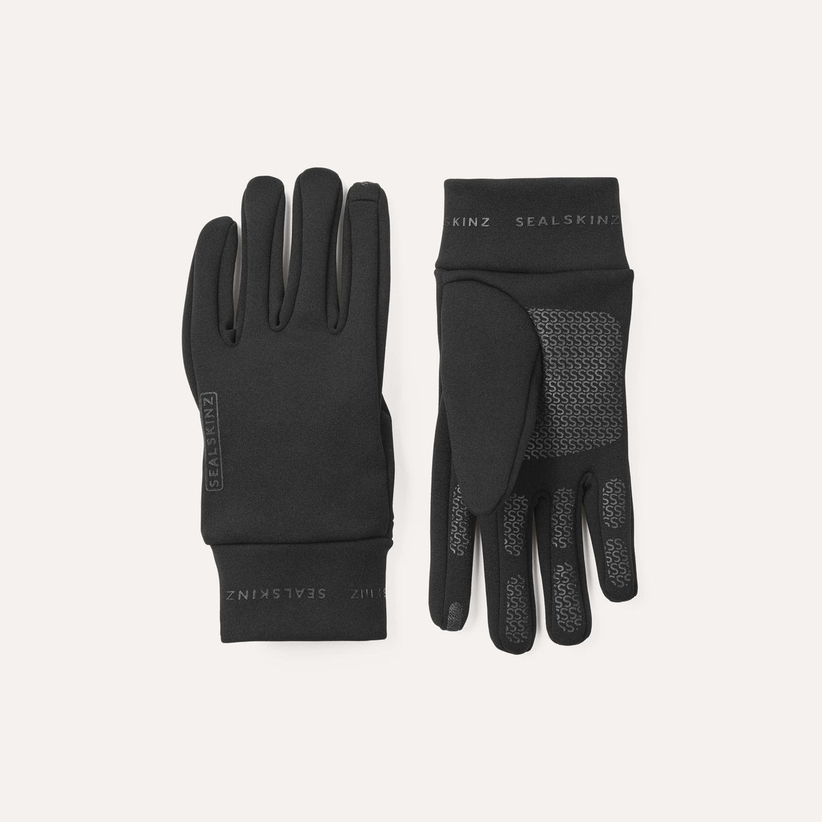 Trekmates Acle Water Repellent Nanosealz Fleece Glove in black showing fleece fabric and touchscreen palm