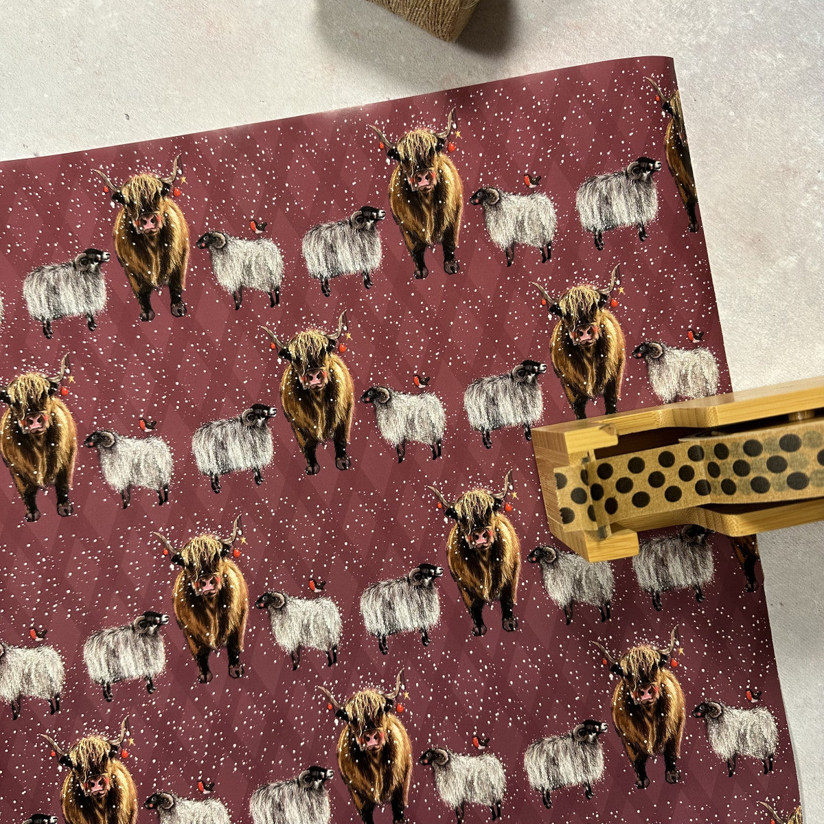 Alex Clark Christmas Sheep & Highland Cow Roll Wrap