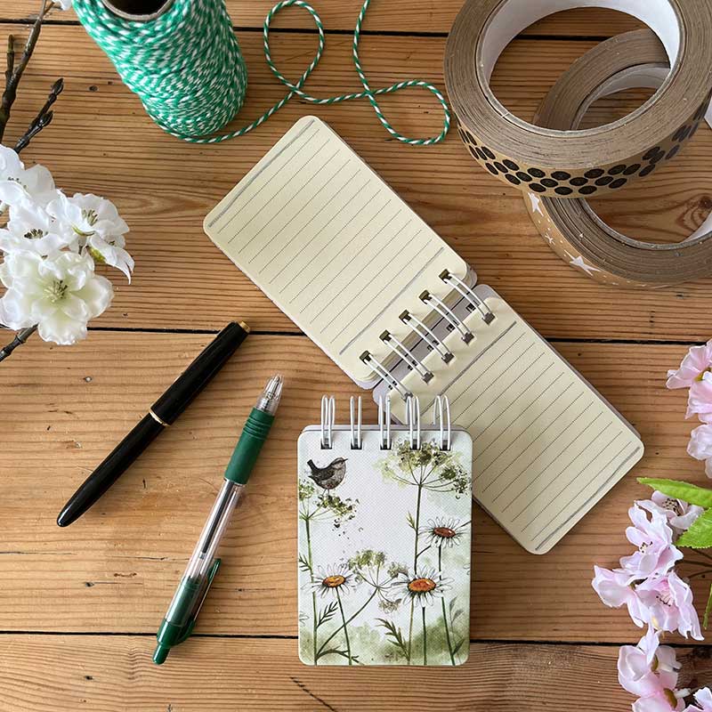 Alex Clark Wren & Daisies Small Spiral Bound Notepad