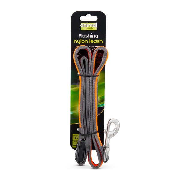 Animal Instincts Flashing Safety USB Nylon Leash Grey Orange 1.2M