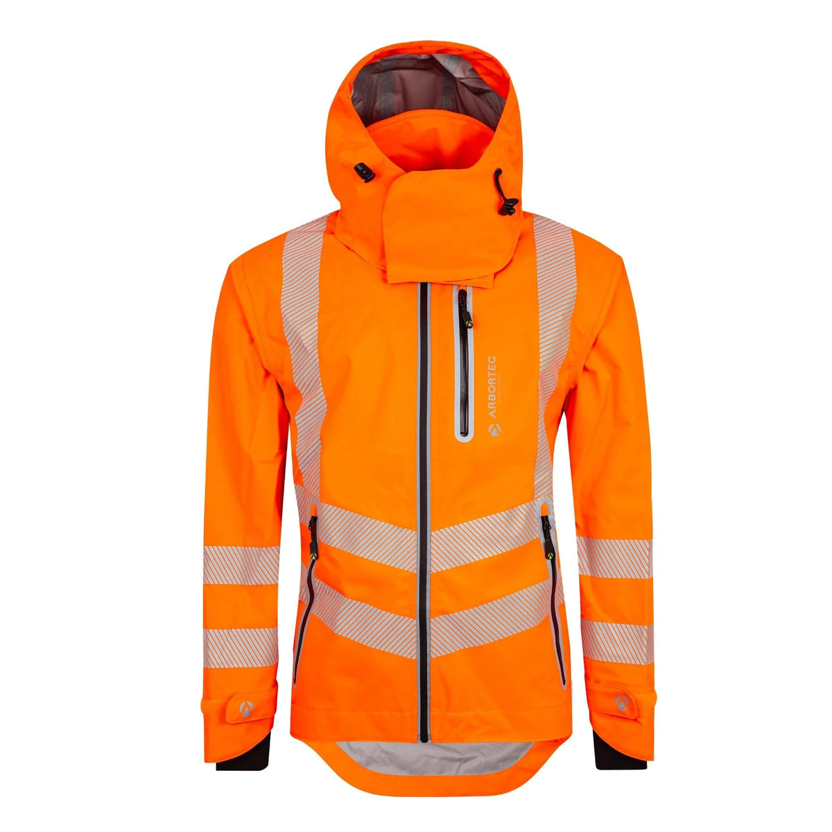 Arbortec ATHV4420 BreatheDry women's high-visibility orange waterproof railway and arborist work jacket with reflective tape detailing