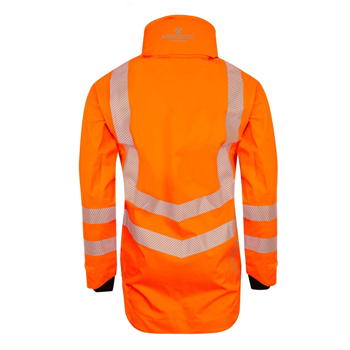 Arbortec ATHV4420 BreatheDry women's high-visibility orange waterproof railway and arborist work jacket with reflective tape detailing