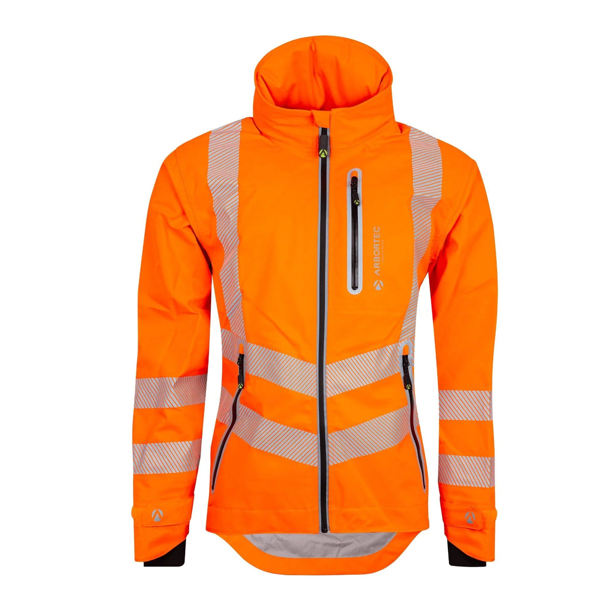 Arbortec ATHV4420 BreatheDry women's high-visibility orange waterproof railway and arborist work jacket with reflective tape detailing