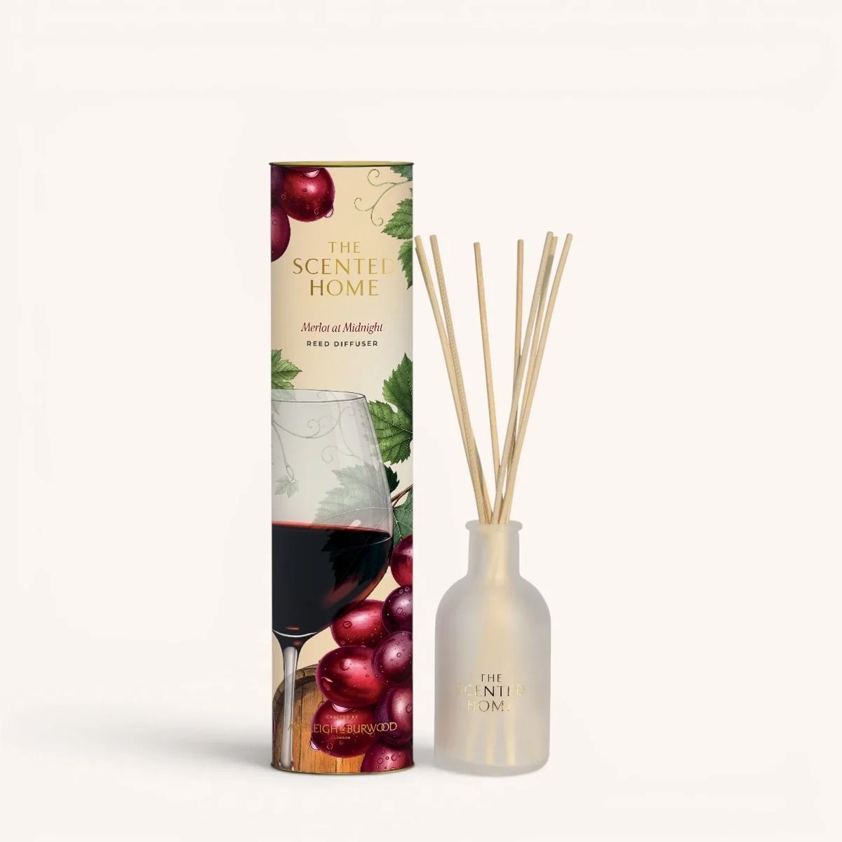 Ashleigh & Burwood Merlot at Midnight 150ml Reed Diffuser with frosted glass bottle and wine-themed packaging.