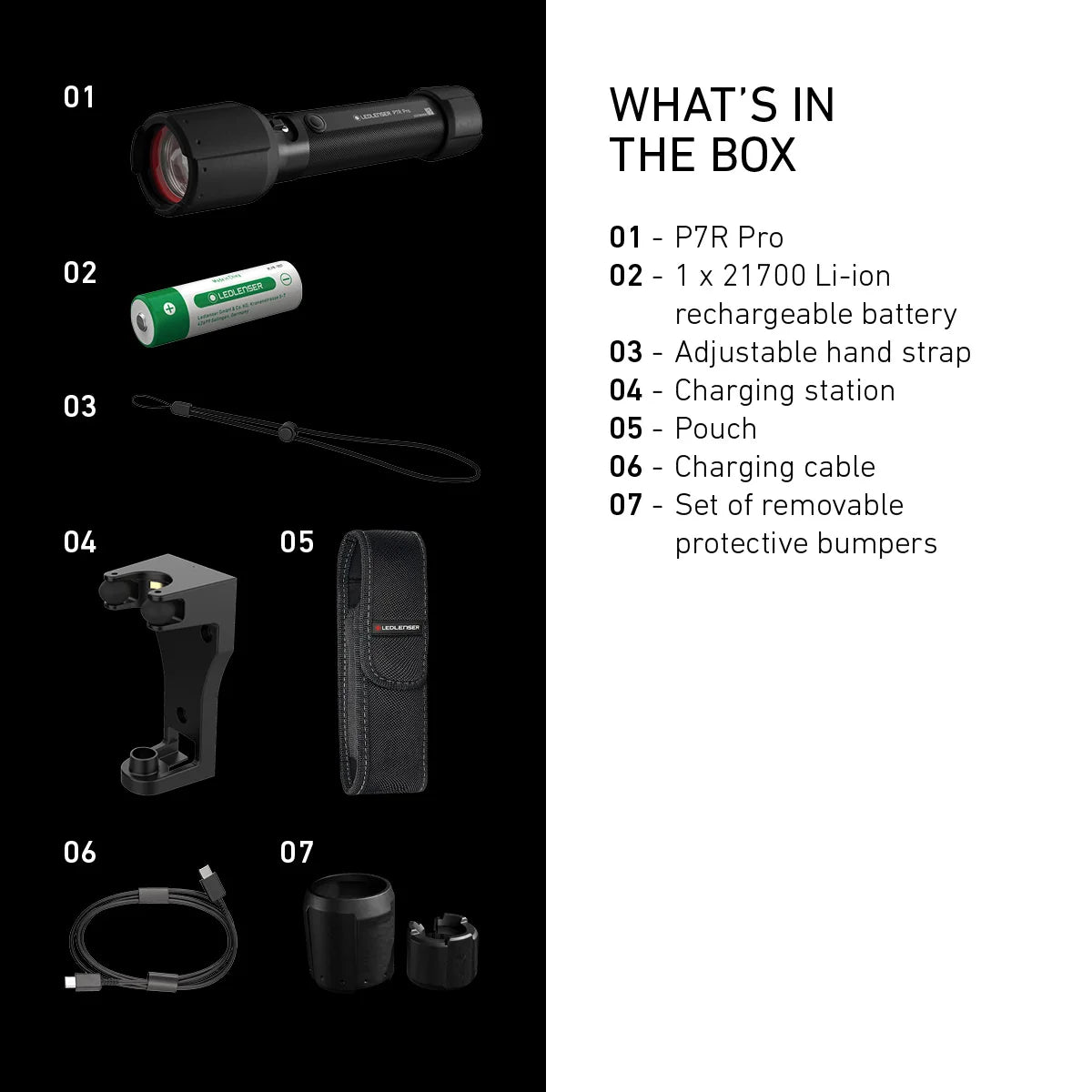 Ledlenser P7R Work heavy duty rechargeable flashlight with protective rubber end caps