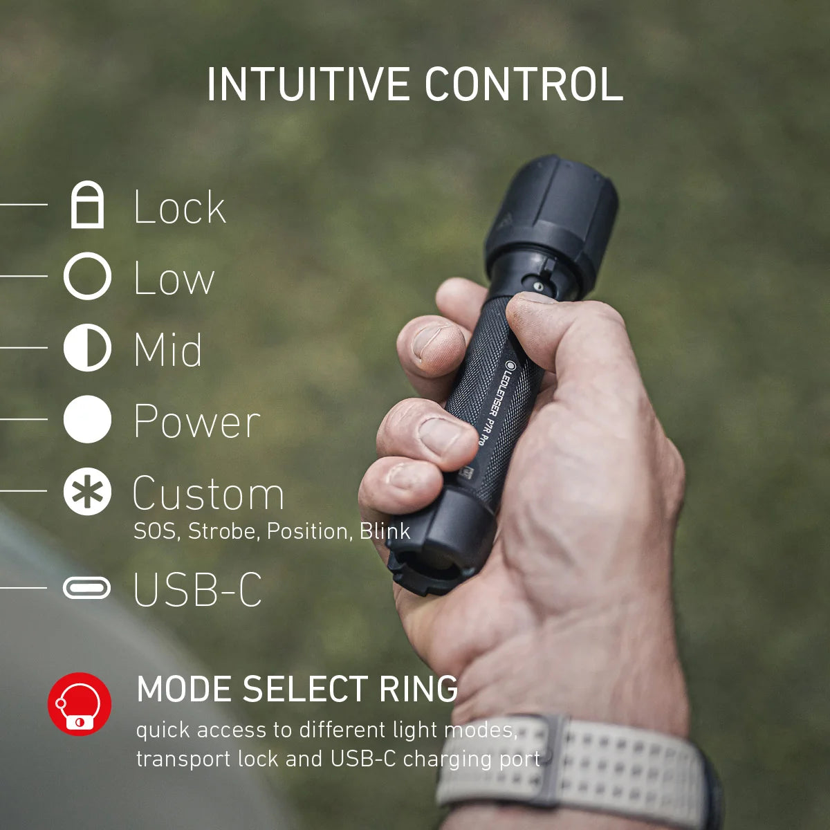 Ledlenser P7R Work heavy duty rechargeable flashlight with protective rubber end caps