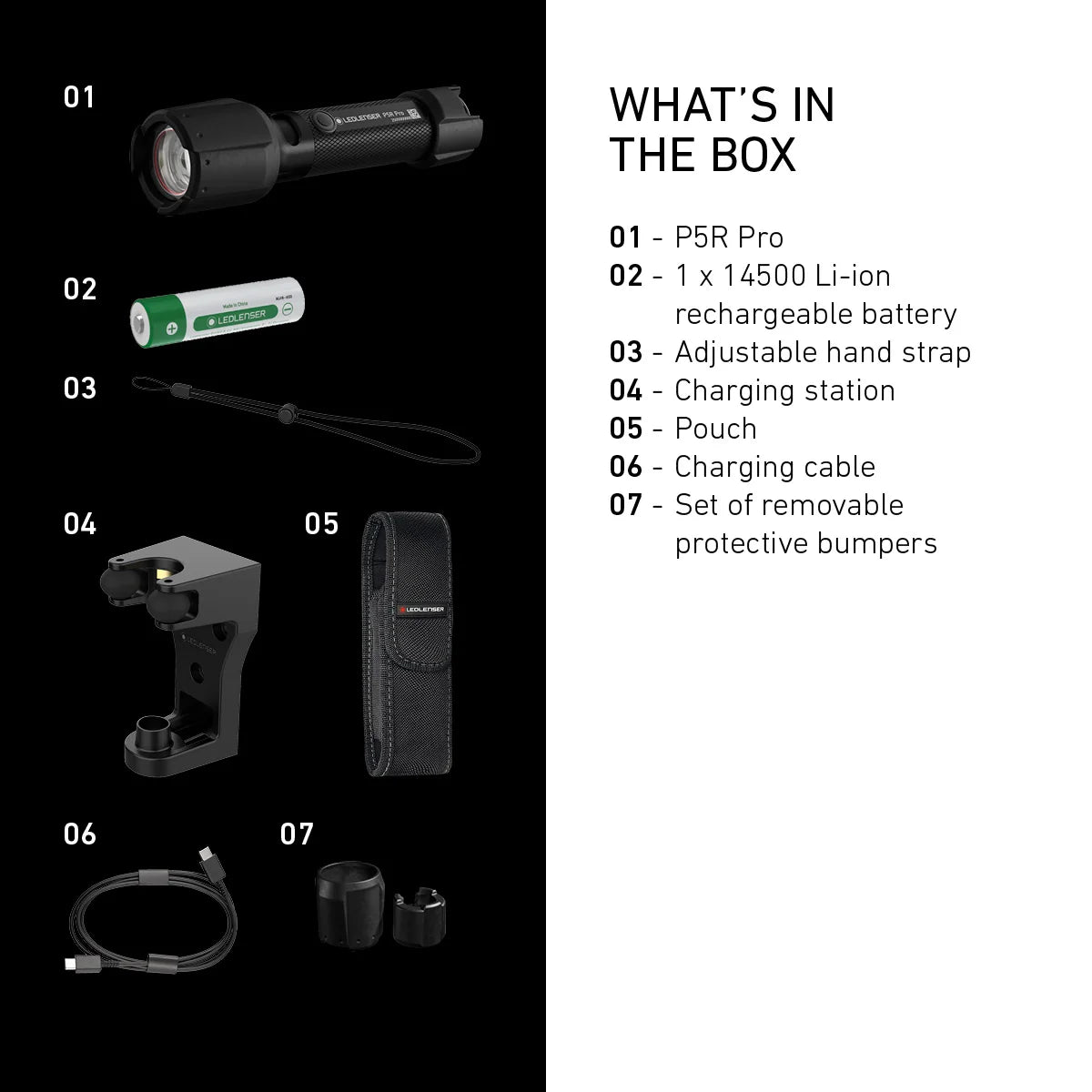 Ledlenser P5R compact rechargeable flashlight sitting on its magnetic charging cradle