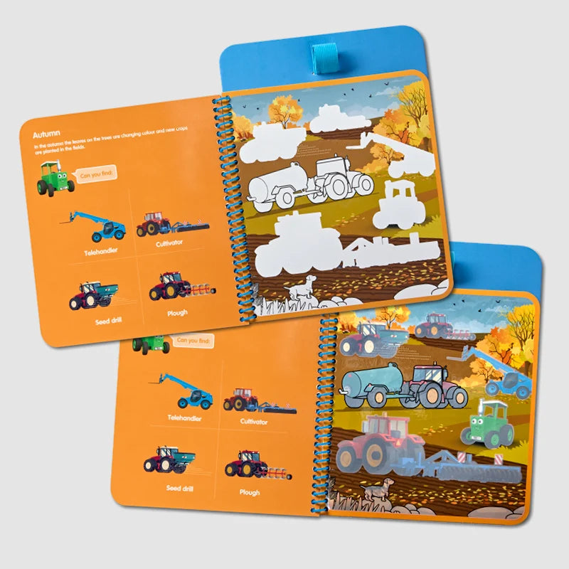 Tractor Ted Seasons Magic Painting Book featuring seasonal farm illustrations and a water paintbrush