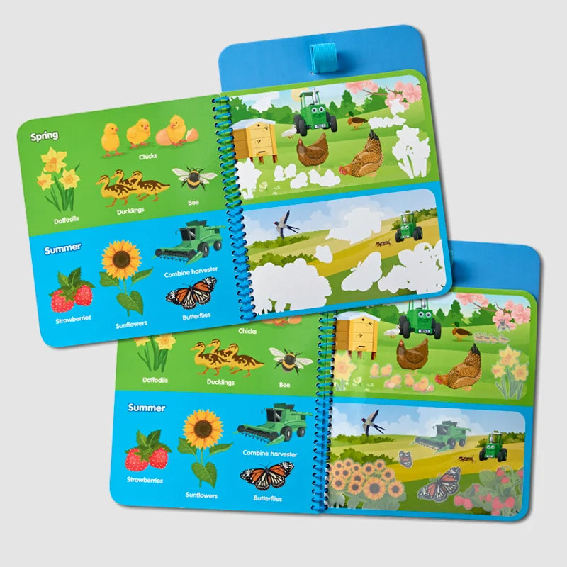 Tractor Ted Seasons Magic Painting Book featuring seasonal farm illustrations and a water paintbrush