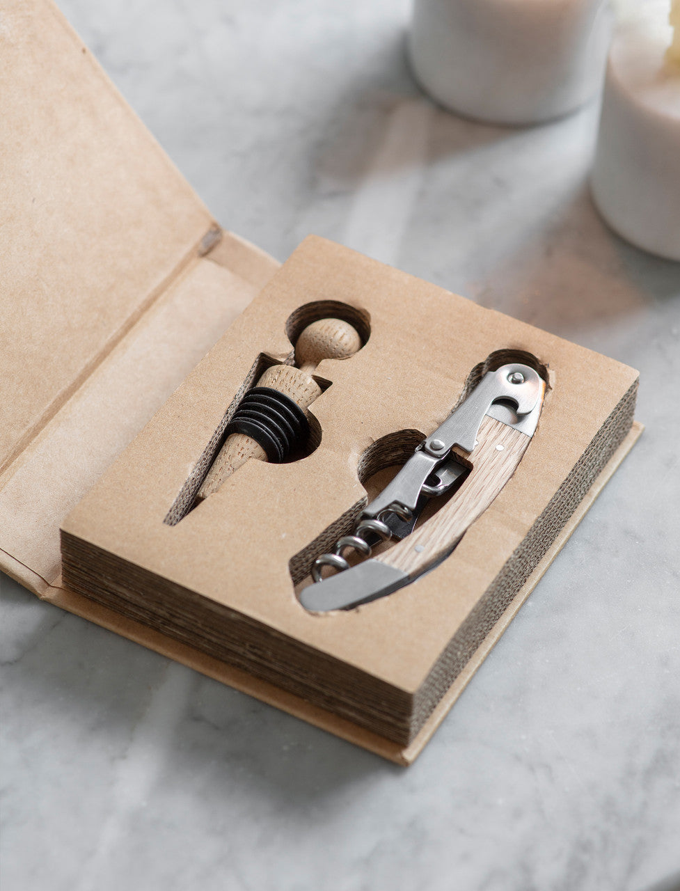 Garden Trading Oak and Steel Wine Bottle Opener & Stopper Set