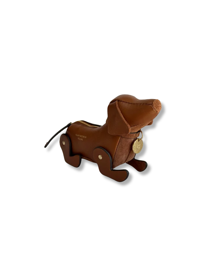 tan puppy sausage dog purse