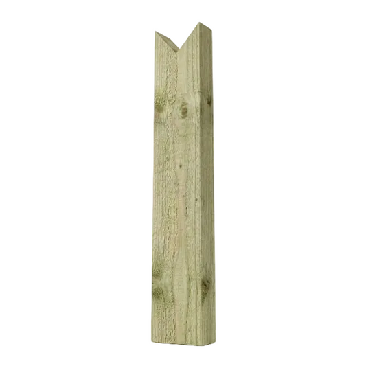 A robust 1.2m birdsmouth timber post measuring 125x100mm, featuring a precise V-cut notch at the top to secure a 100x100mm horizontal knee rail.