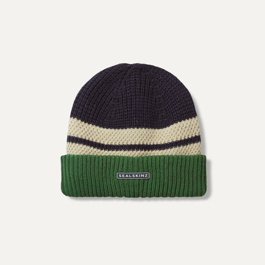 Sealskinz Bittering Waterproof Roll Cuff Beanie showing rib knit design and microfleece lining