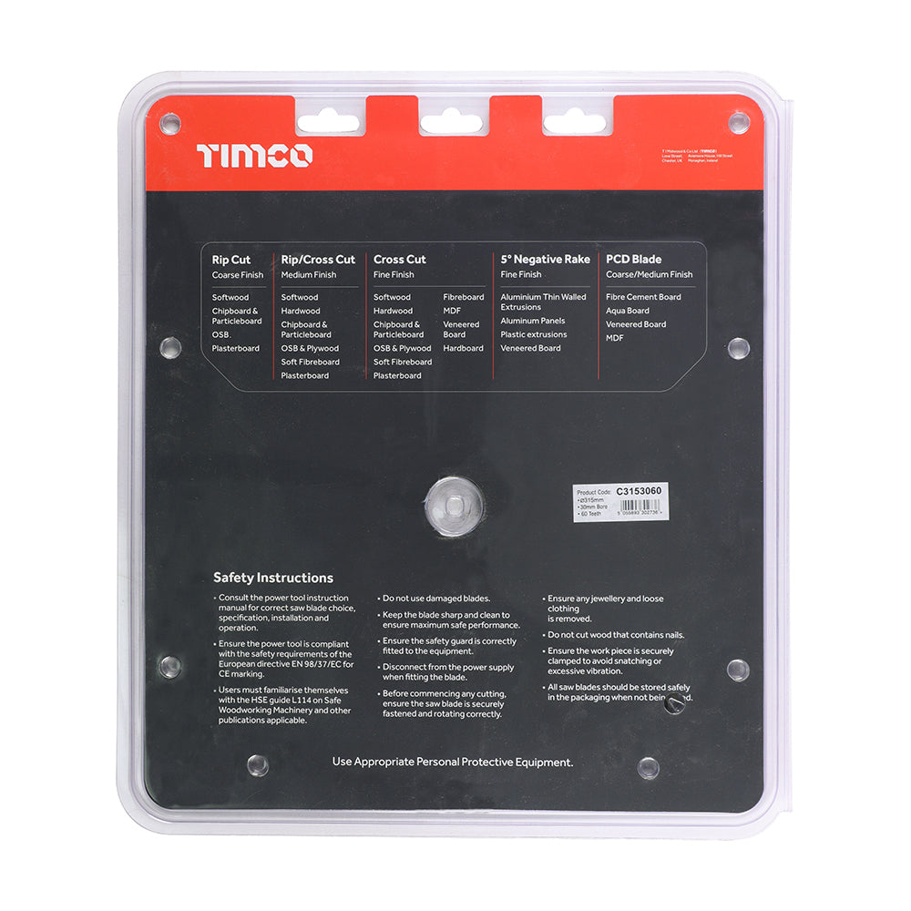 Circular Saw Blade - Trimming/Crosscut - Medium/Fine 315 x 30 x 60T