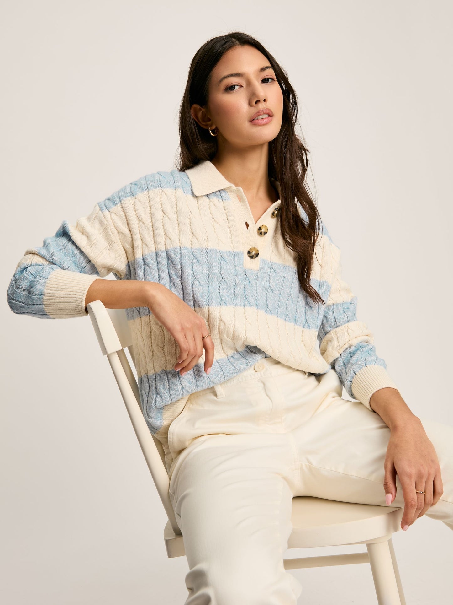 Joules Love All Cable Knit Jumper with Button Collar