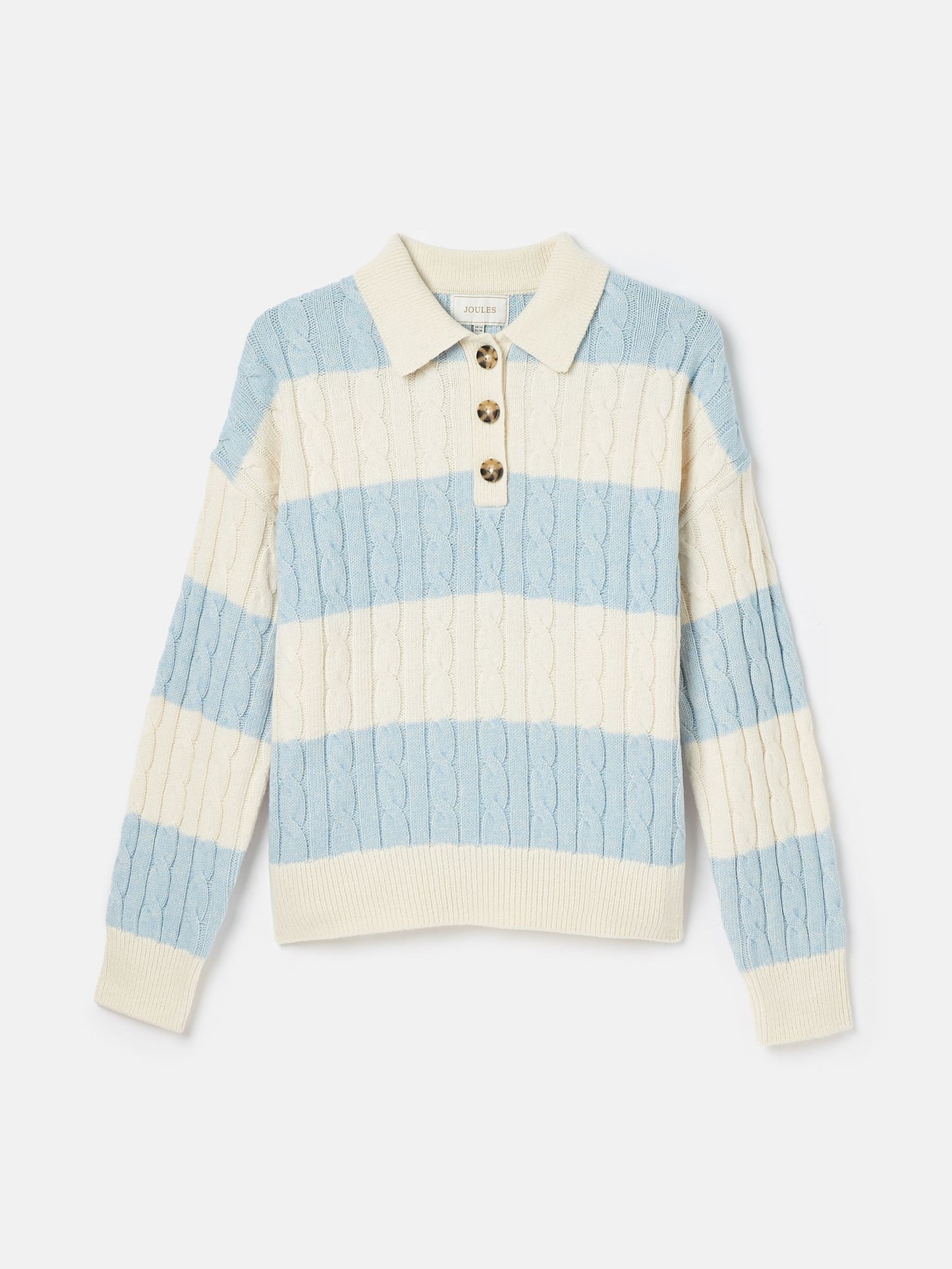 Joules Love All Cable Knit Jumper with Button Collar