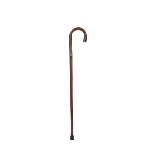 Charles Buyers gents economy natural chestnut wooden walking stick with classic curved crook handle and protective metal ferrule