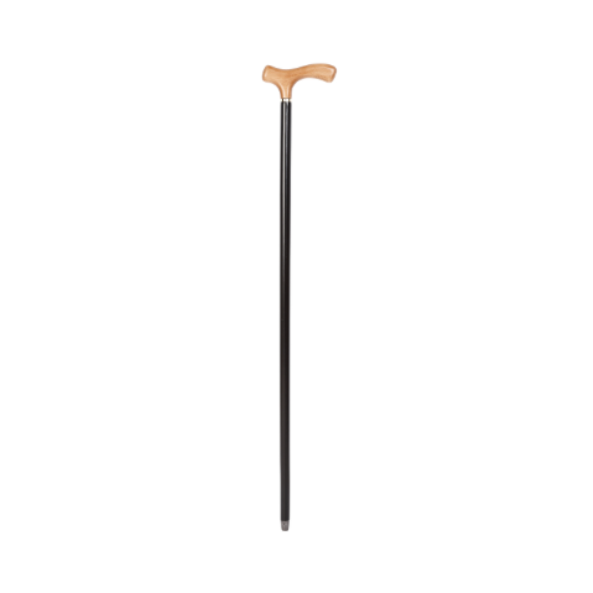 Charles Buyers two-tone wooden walking stick featuring a black ergonomic crutch handle and natural timber shaft