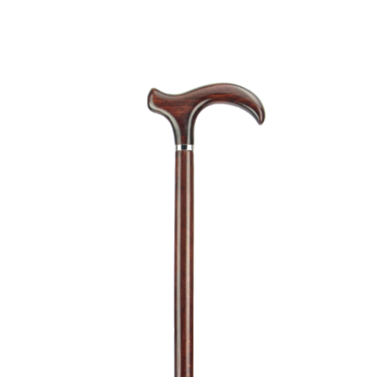 Charles Buyers brown Melfort walking stick featuring a curved derby handle and rich polished hardwood shaft