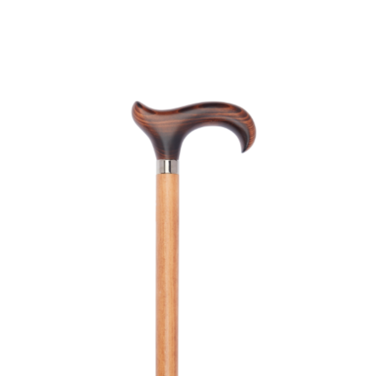Charles Buyers extra strong and long natural brown hardwood walking stick featuring a classic derby handle and rubber ferrule