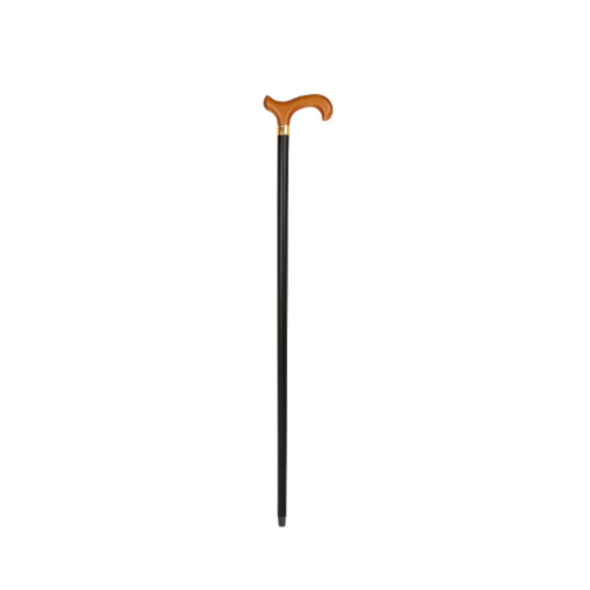 Charles Buyers two-tone wooden walking stick featuring a smooth black derby handle and natural timber shaft with rubber tip