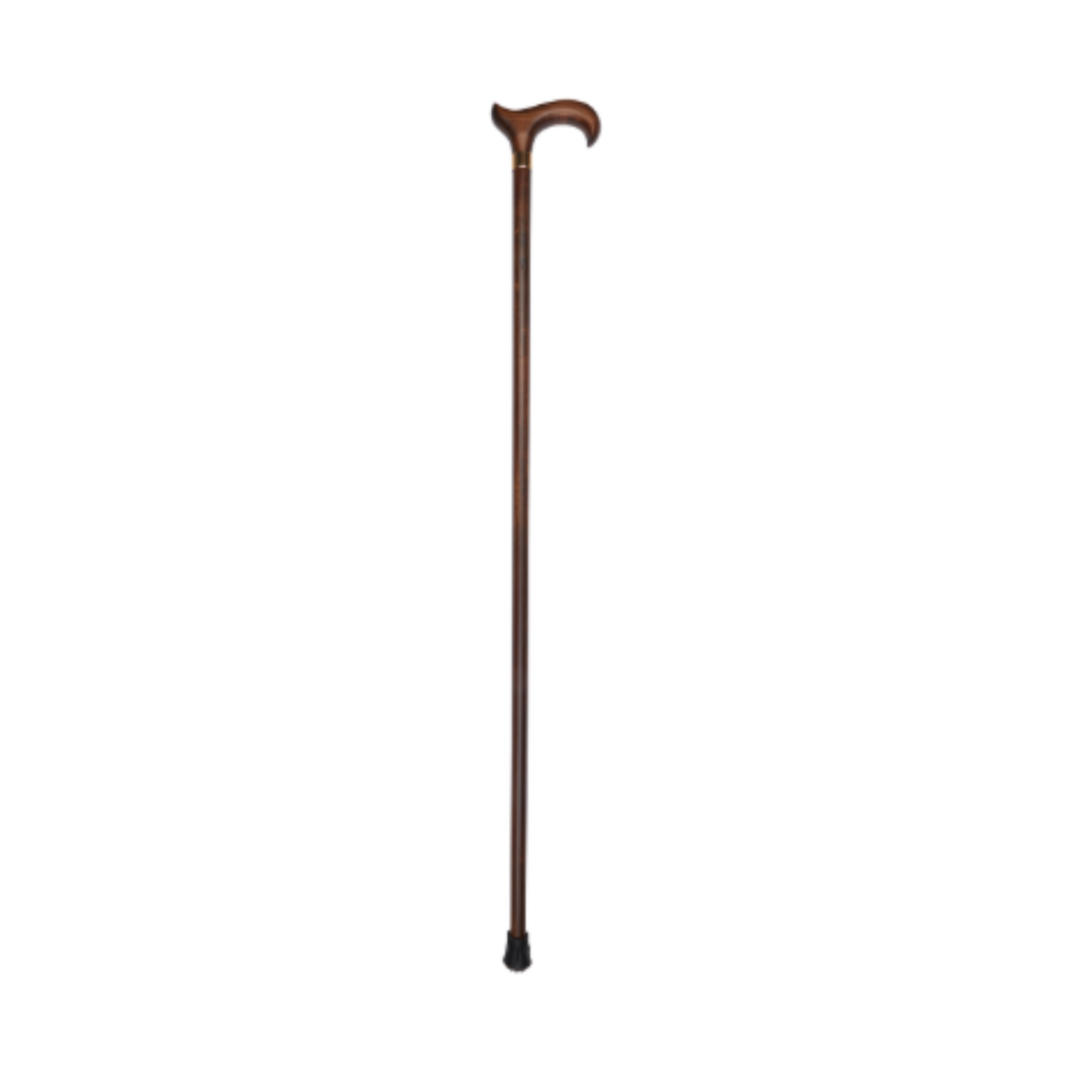 Charles Buyers brown extra long wooden walking stick featuring a curved derby handle and non-slip rubber ferrule