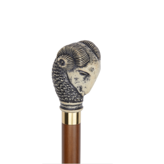 Charles Buyers ram moulded top collectors walking stick with detailed resin ram head handle and dark polished hardwood shaft