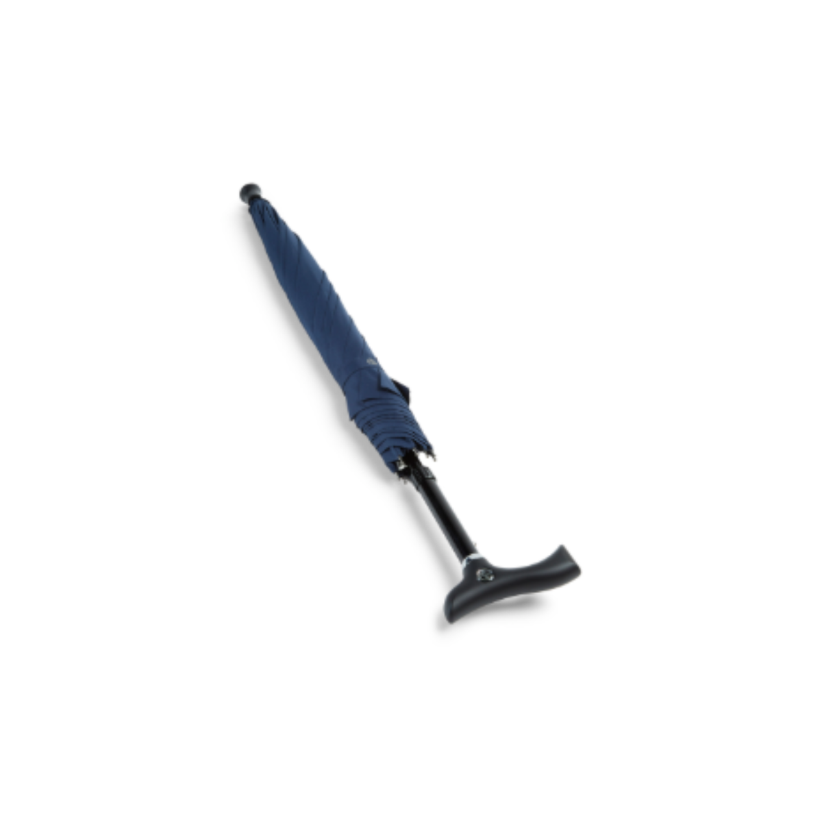 Charles Buyers blue walking stick umbrella with ergonomic crutch handle and supportive rubber base ferrule
