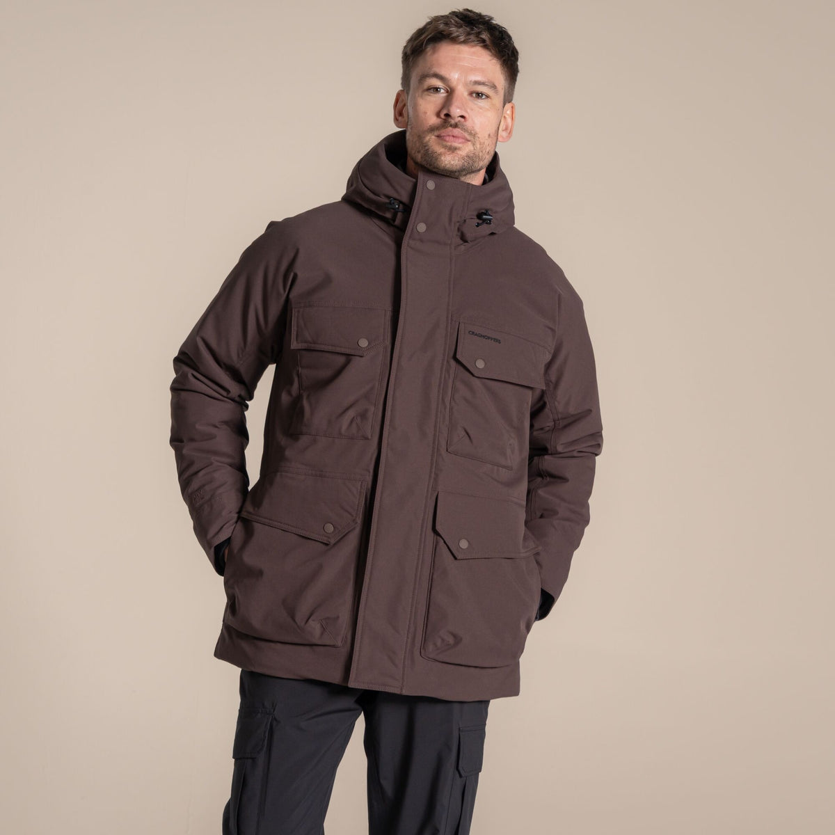 Craghoppers Men's National Trust Hamps II waterproof insulated jacket in twill-textured fabric