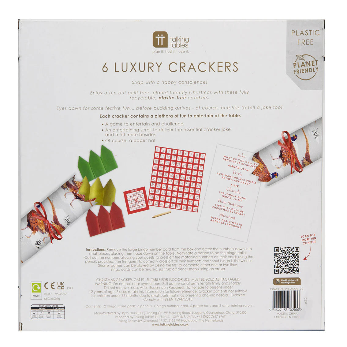 Talking Tables Botanical Pheasant Luxury Christmas Crackers 6-Pack