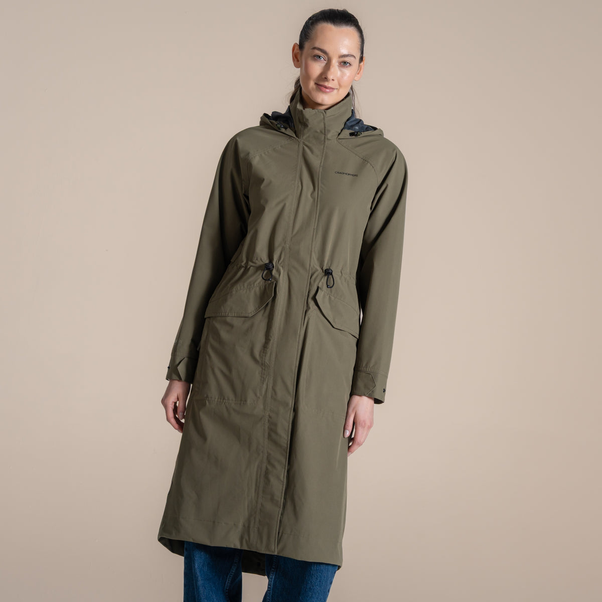 Craghoppers Women's National Trust Saxifrage Longline Waterproof Jacket in lightweight recycled polyester