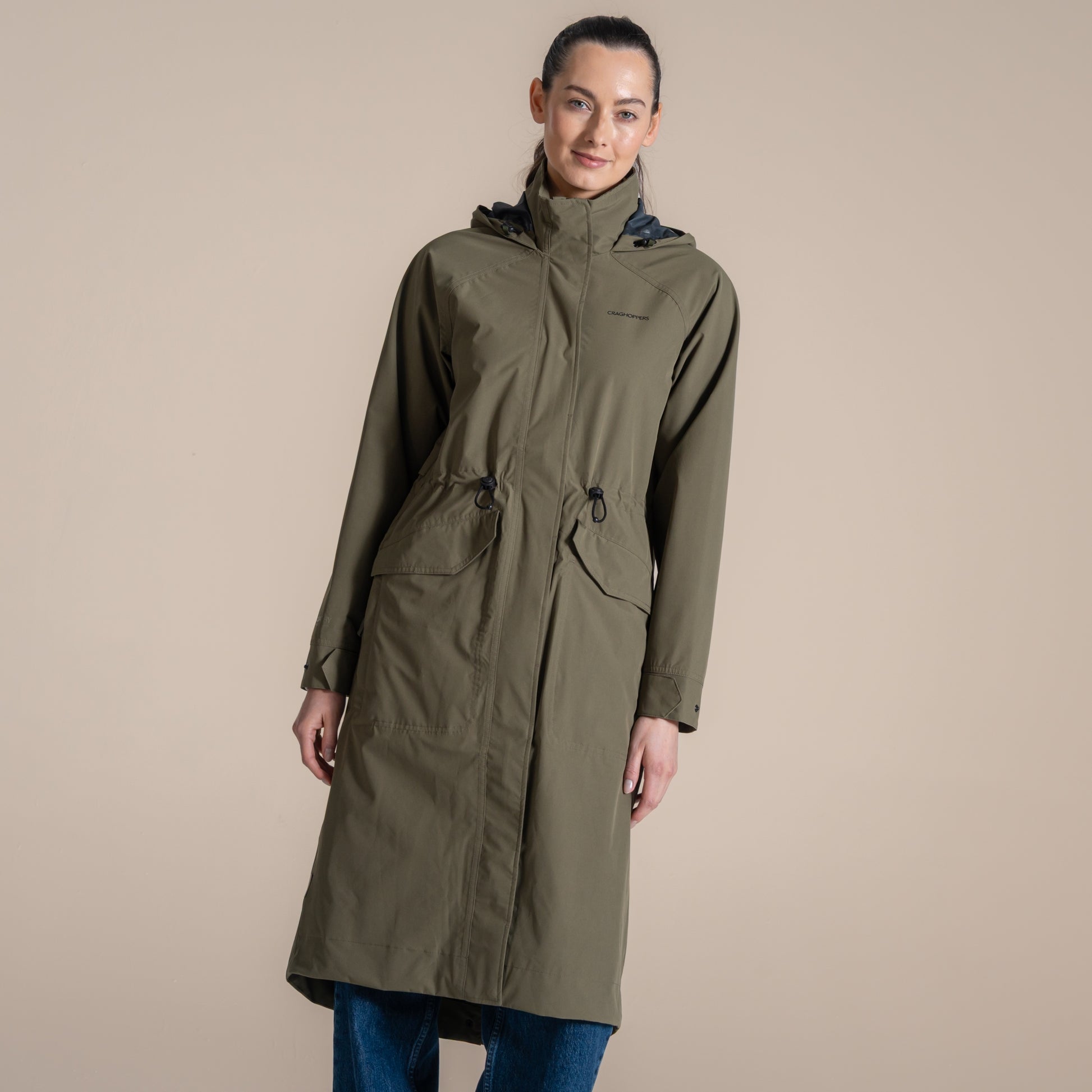 Craghoppers Women's National Trust Saxifrage Longline Waterproof Jacket in lightweight recycled polyester