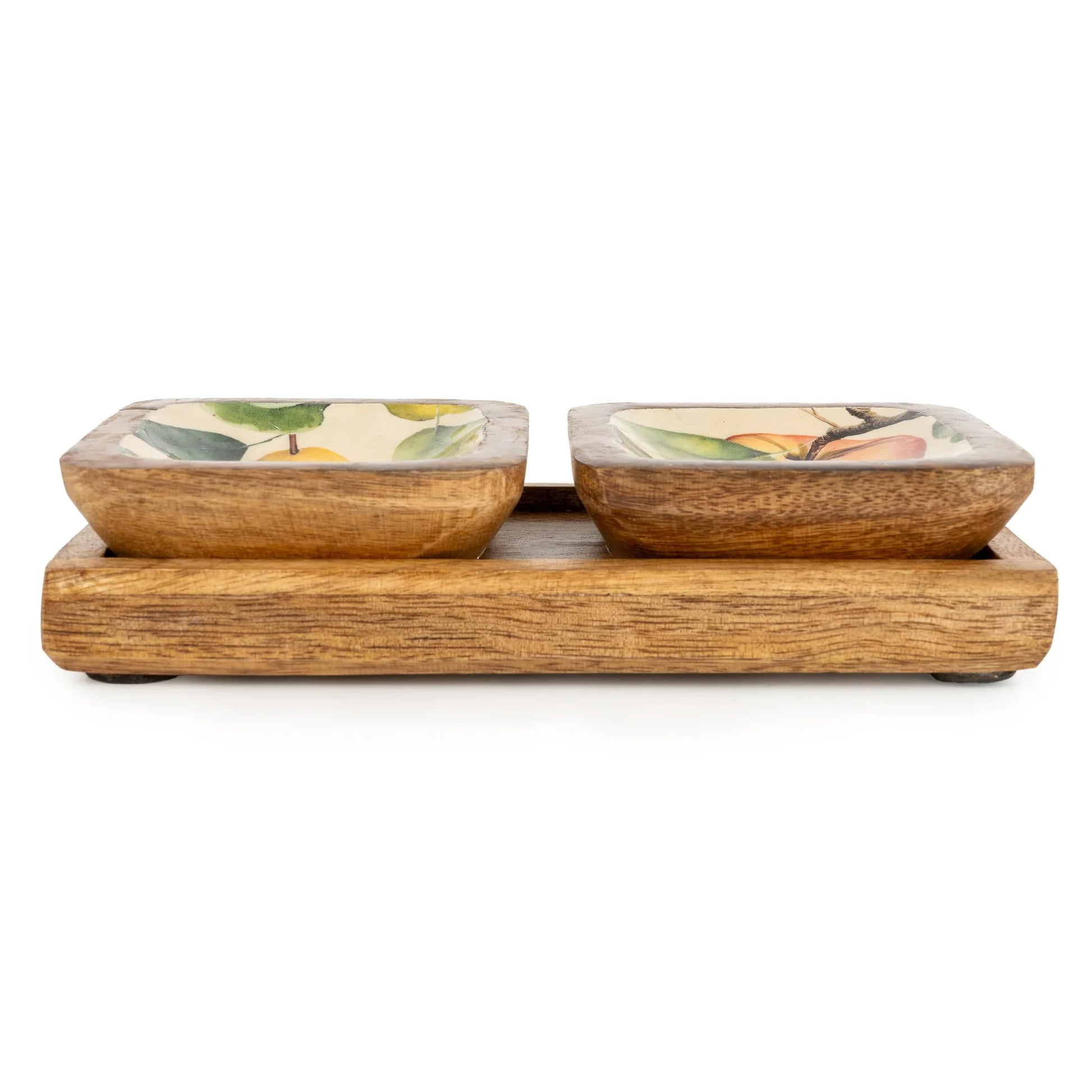 Candlelight Apples & Pears Mango Wood Square Dipping Bowls Set