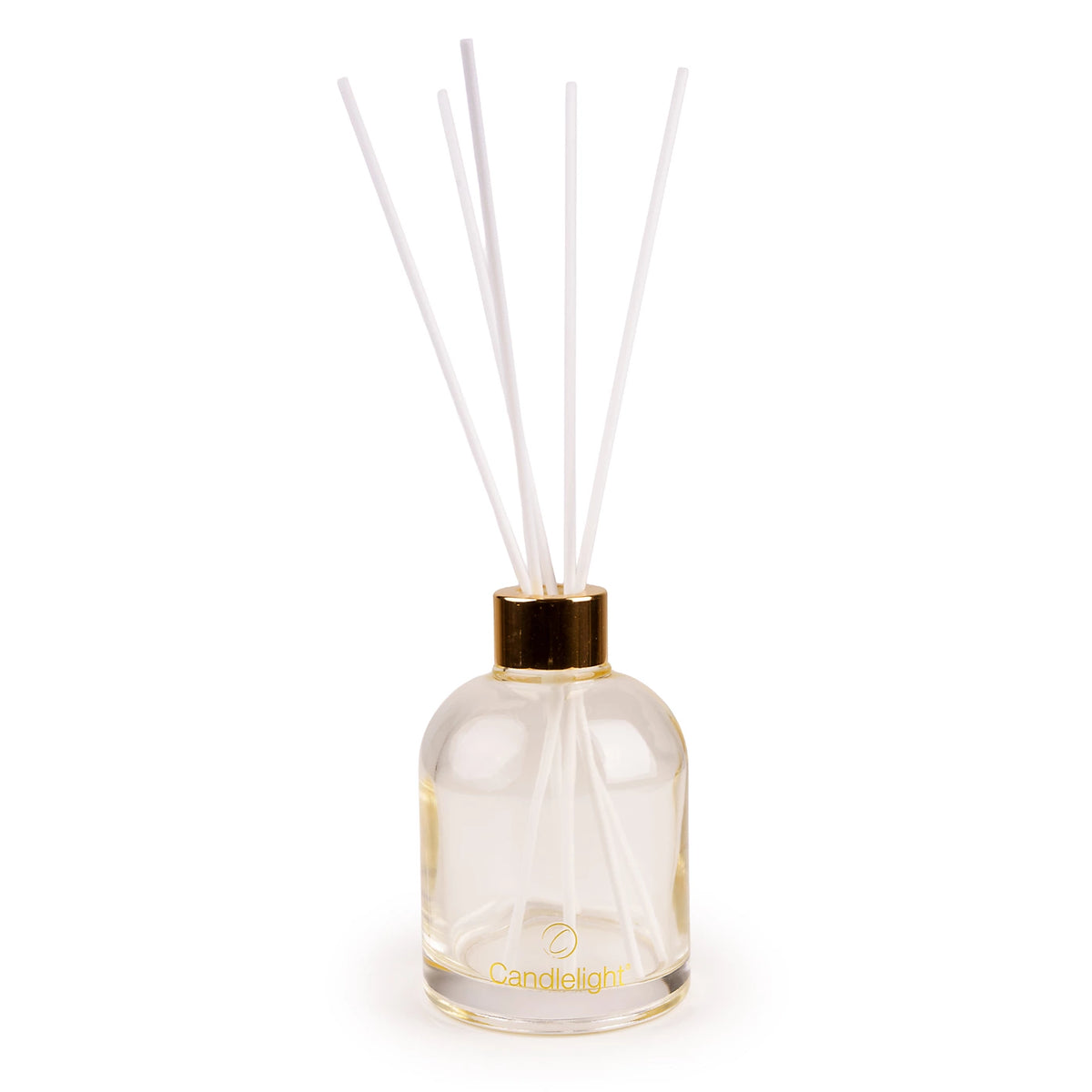 Candlelight Christmas Ribbons and Bows 200ml reed diffuser with clear glass bottle, white reeds, and festive gift box