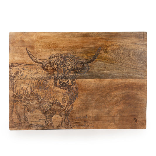Candlelight Engraved Highland Cow Wooden Placemat Set