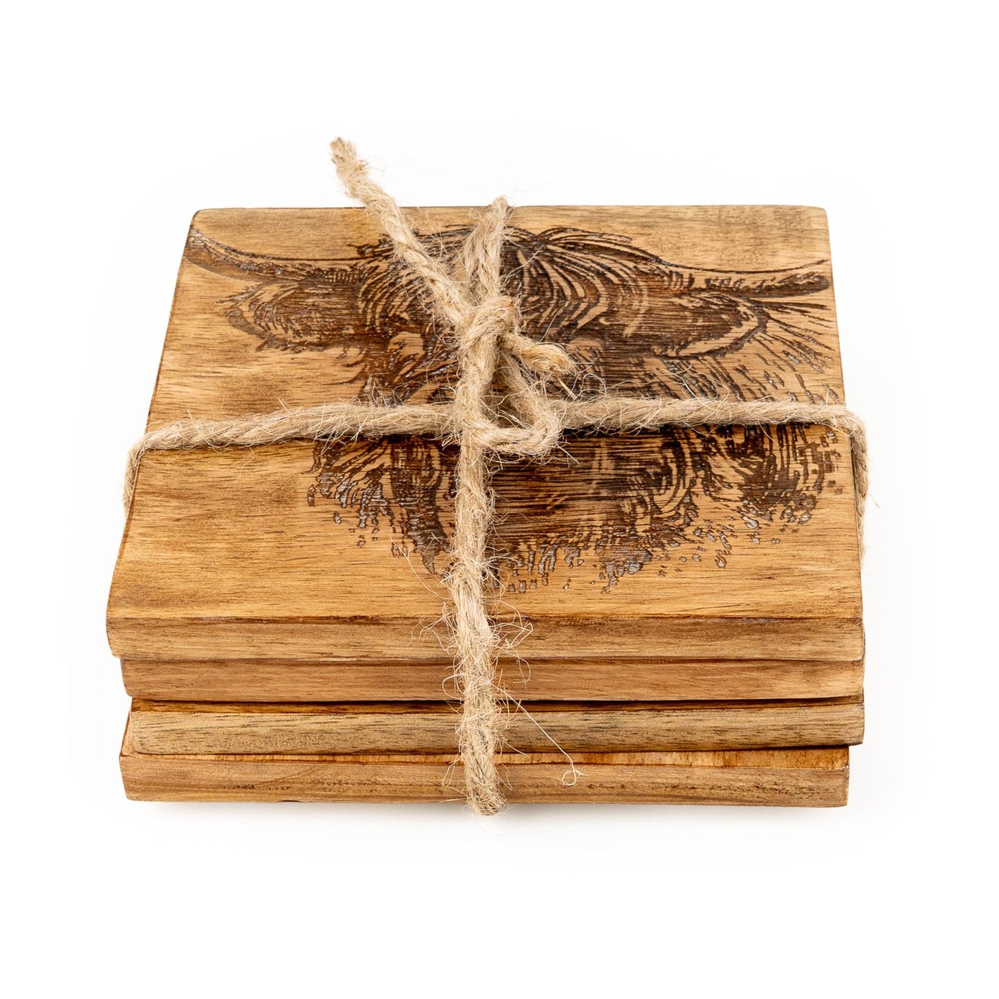 Candlelight Etched Highland Cow Wooden Coaster Set