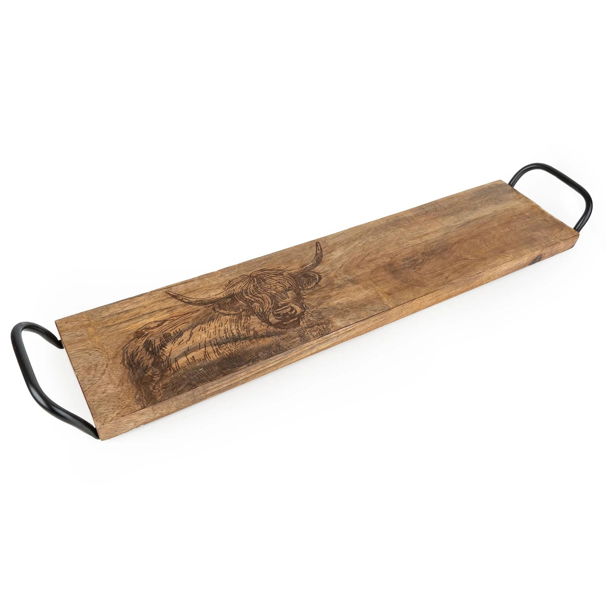 Candlelight Highland Cow Wooden Rectangular Serving Platter