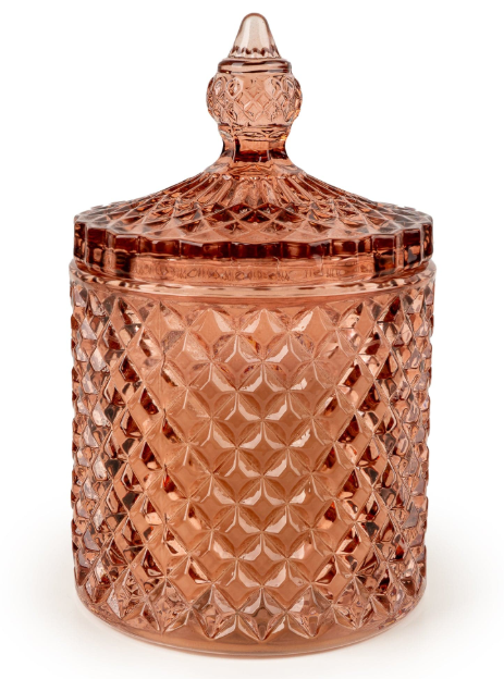 Candlelight Jhangye Pink Round Embossed Lidded Candle Jar
