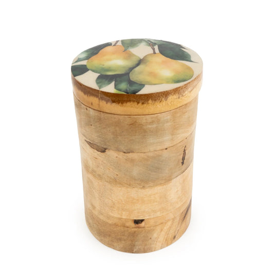Candlelight Pears Large Wooden Storage Jar