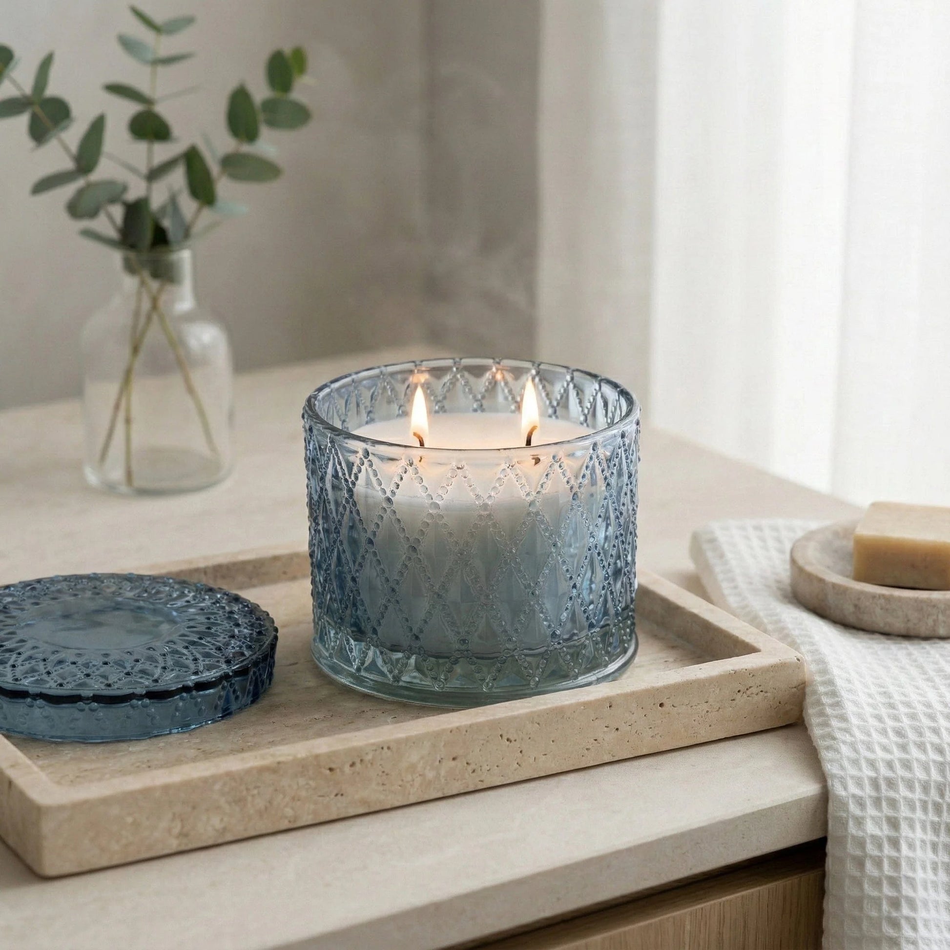 Candlelight Tianshui Blue Round Embossed Candle Jar